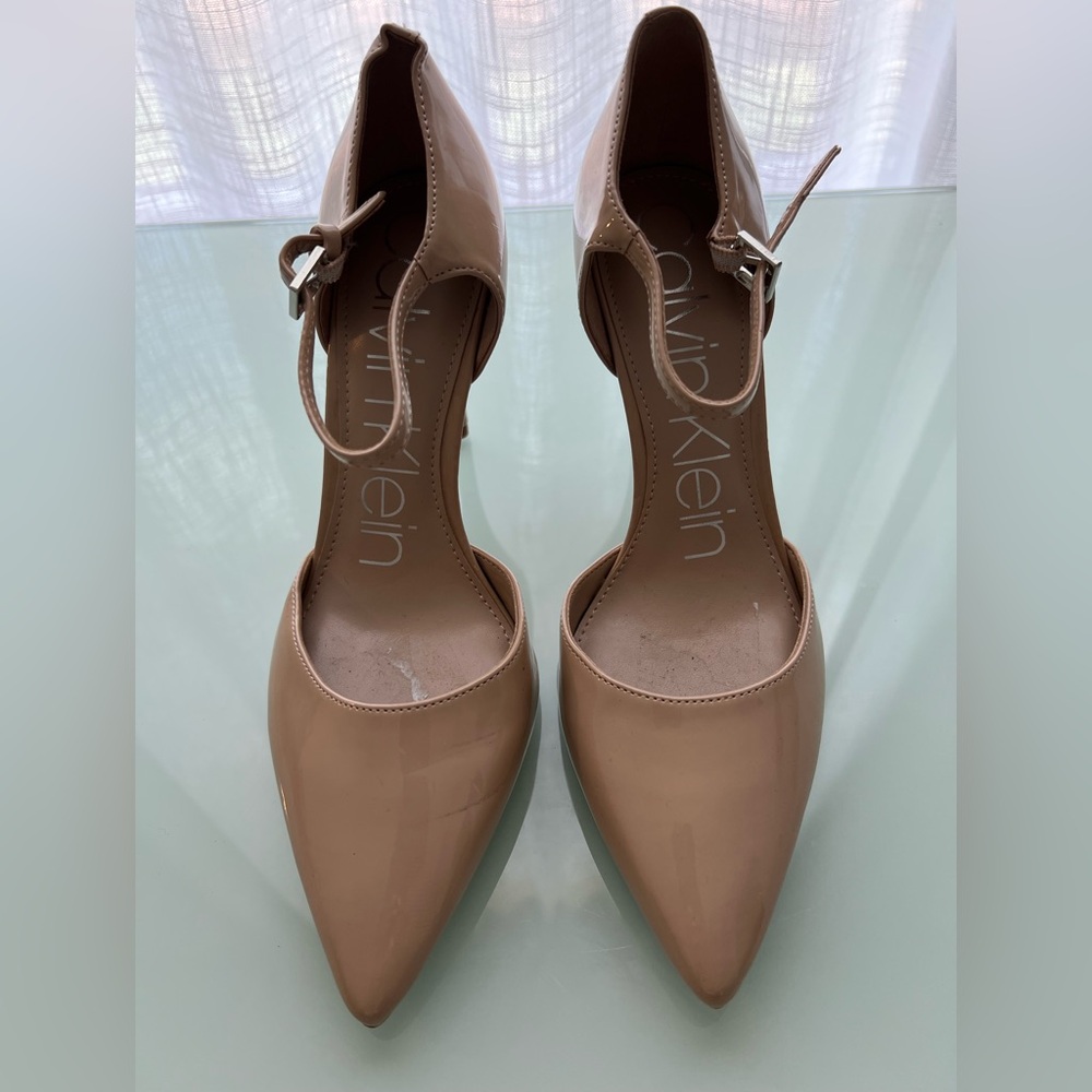 Calvin Klein Dressa Nude Patent Ankle Strap Heels - Picture 1 of 6